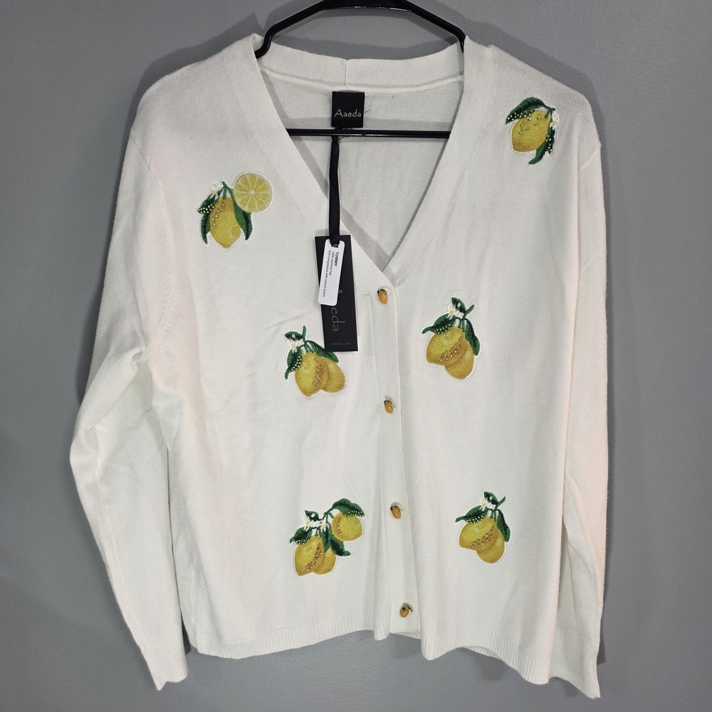 Aaeda Ivory Cardigan with Citrus Embroidery